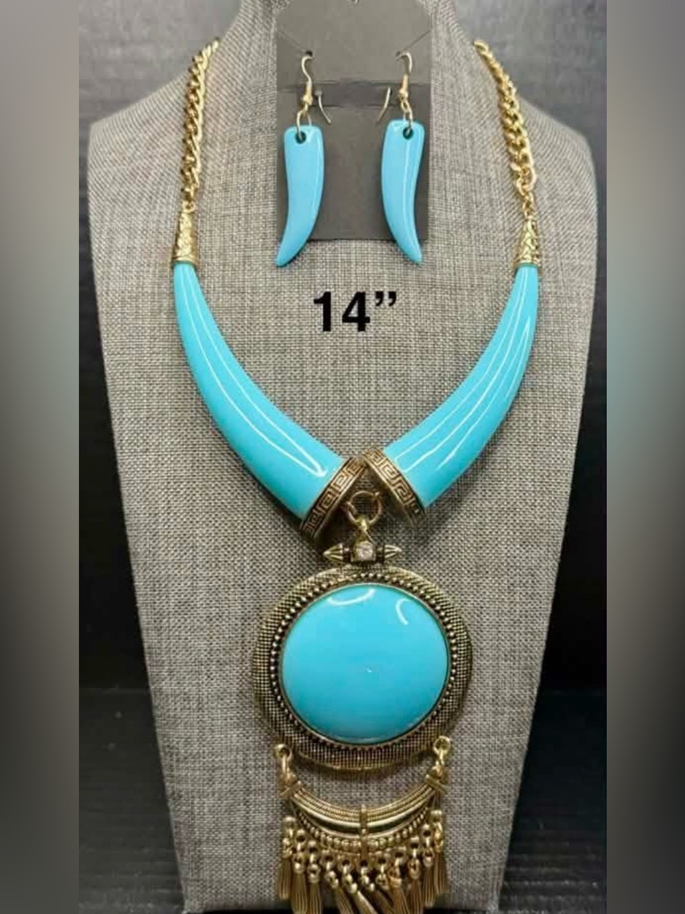 Turquoise-Blue Statement Necklace with Matching Earrings